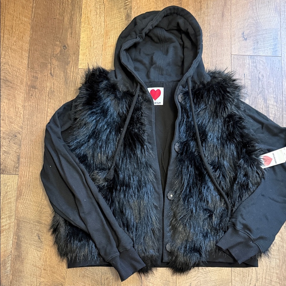 Women's Black Faux Fur Hoodie Jacket